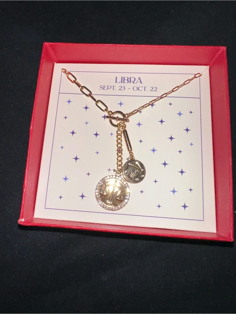 Libra Zodiac Necklace Set — Gold Scales Pendant + Mini Charm (Sept 23–Oct 22)